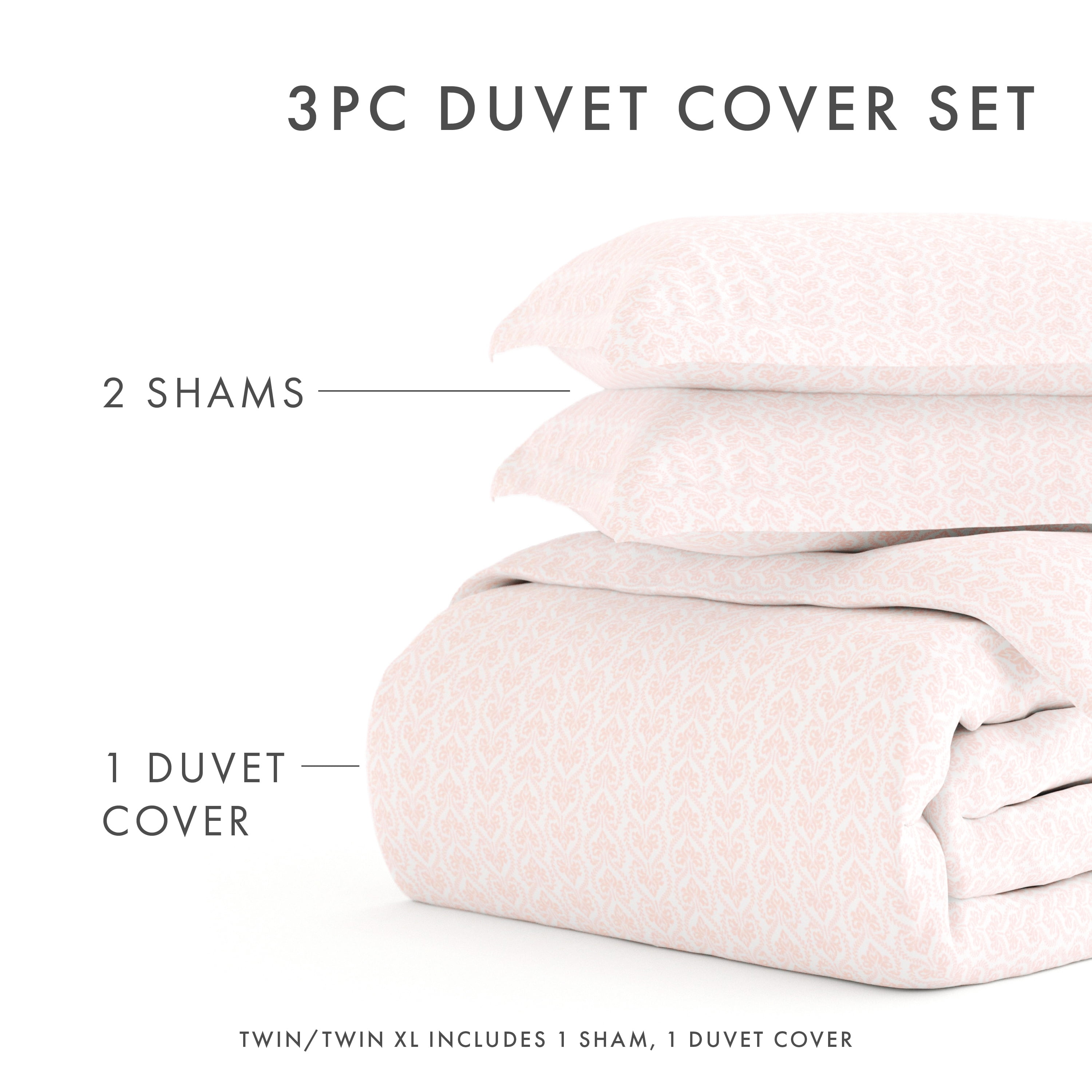 Noble Linens Pink Classic in Pink Pattern 3-Piece Duvet Cover Set, Full/Queen