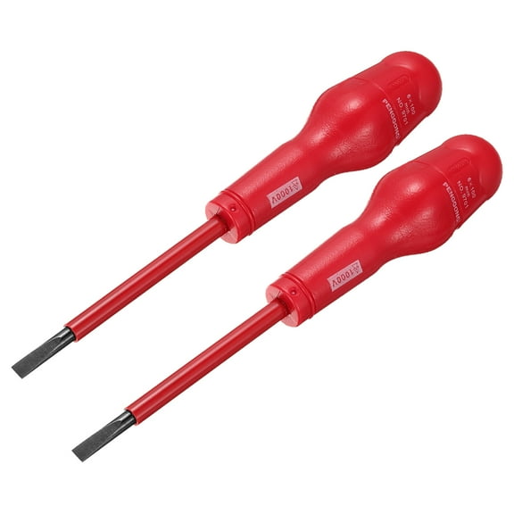 Uxcell 2pcs 1000v Insulated Electrician Screwdriver 6x100mm CR-V Magnetic Slotted Insulation Screwdrivers, Red