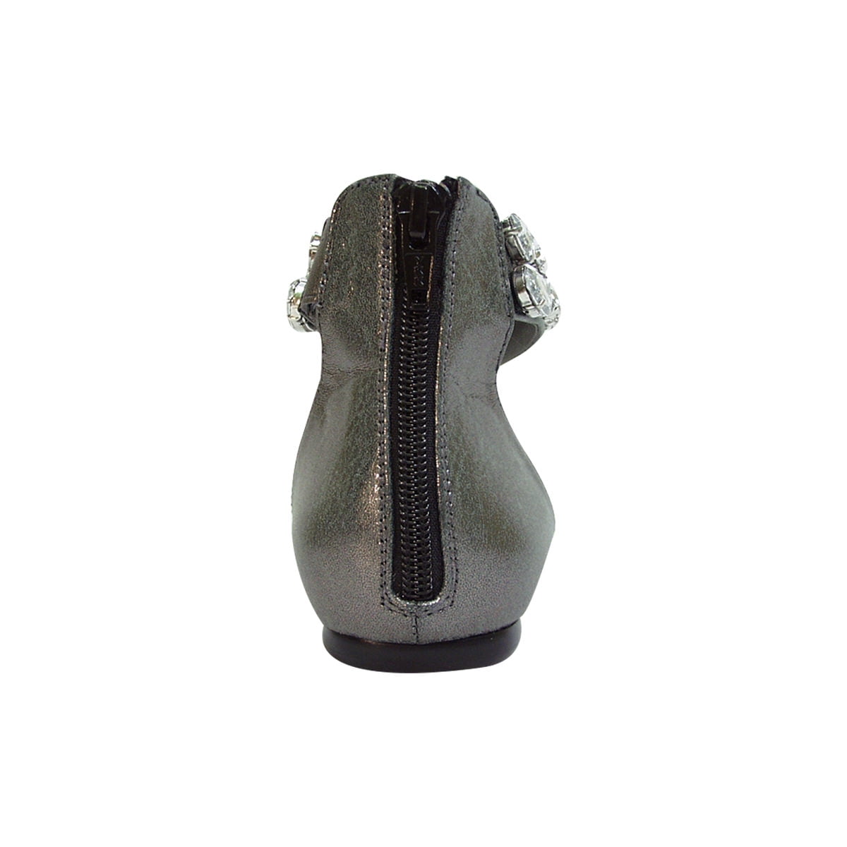 FUZZY Jill Women Wide Width Open Shank Decorative Crystal Elastic Ankle Strap Flats PEWTER 7