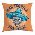 thumbnail image 1 of Alcohol Throw Pillow Cushion Cover, Artistic Hand-Drawn Sugar Skull Wearing Sombrero with Mas Tequila Por Favor Saying, Decorative Square Accent Pillow Case, 18 X 18 Inches, Multicolor, by Ambesonne, 1 of 2