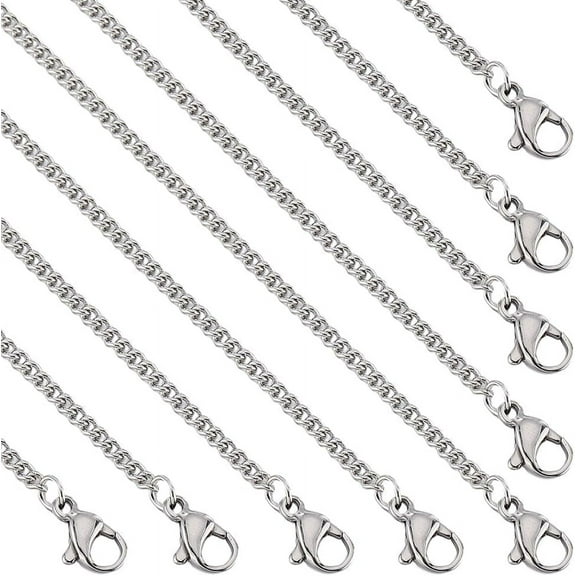20 Pack 18 Inch/ 0.45m 304 Stainless Steel Cuban Chain Necklace Making Chains Silver Metal Lobster Claw Clasps Cable Curb Chain Necklaces Bulk for Jewelry Making Supplies Women Adult DIY