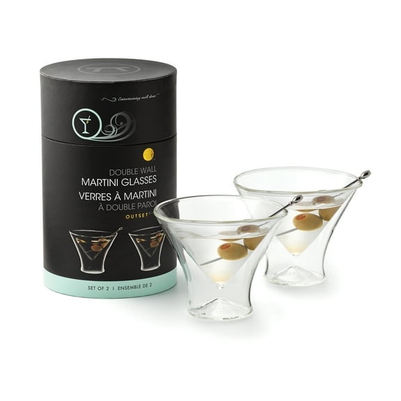 Outset Double Wall Stemless Martini Glasses, Set of 2, Borosilicate Glass, 4.5 Ounces