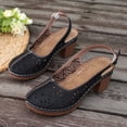 thumbnail image 4 of KIJBLAE Women's Laser Cutout Block Heel Slingbacks, Closed-Toe with Ankle Buckle, Plus Size Breathable Comfort Footwear Black 38, 4 of 9