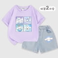 thumbnail image 3 of Anime Kid's Short Sleeve Set Cinnamoroll Kawaii Sanrios Summer Casual Korean Fashion Girl Boys T-Shirt Denim Shorts Sports Set, 3 of 5