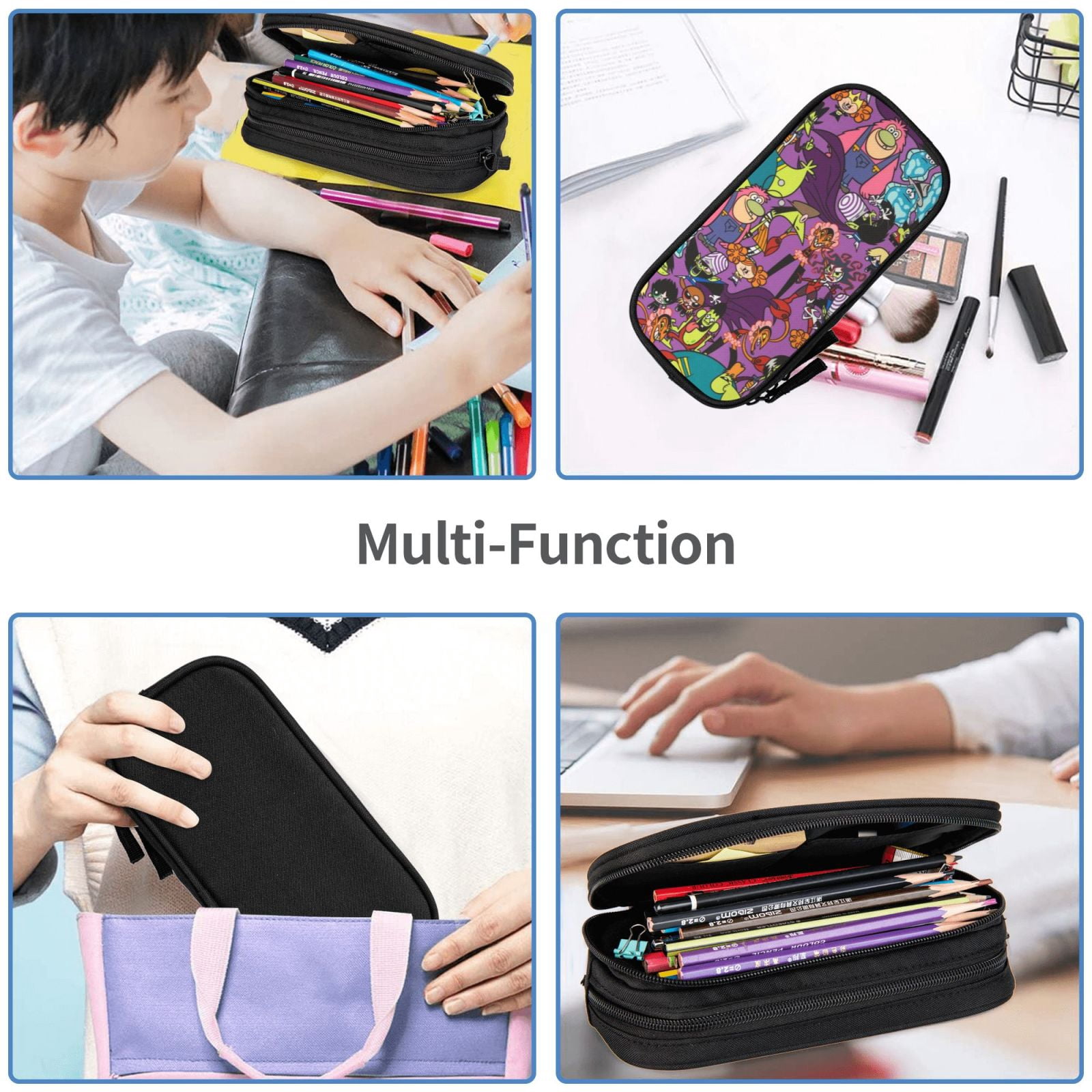 The Powerpuff Gi-rls Pencil Case Large Capacity Pencil Pouch Penbag Office Stationery Organizer Travel Makeup Bag Black