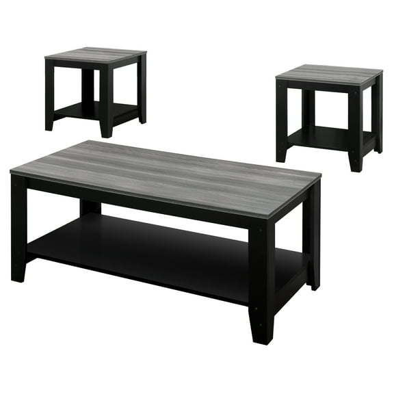 Monarch Specialties Table Set, 3pcs Set, Coffee, End, Side, Accent, Black And Grey Laminate