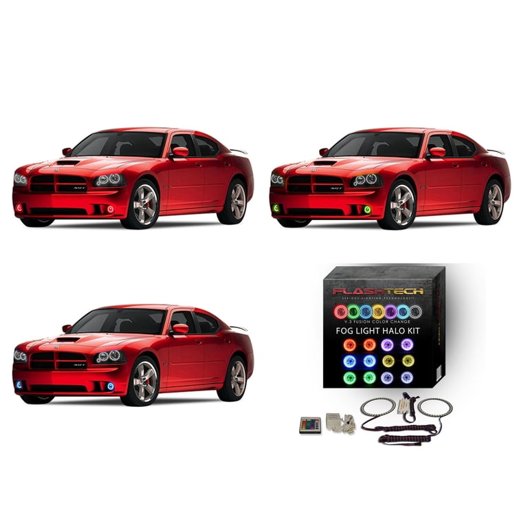Flashtech RGB Angel Eye LED Halo kit with IR Remote for 2005-2010 Dodge  Charger Fog Lights
