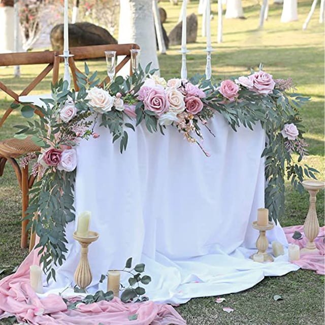 mmirethe Durable Artificial Flower Table Runner - Good Texture Exquisite Crafted Decoration Wedding Blue 1Set