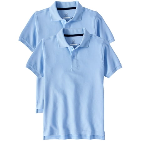 Wonder Nation Boys School Uniform Short Sleeve Double Pique Polo, 2-Pack Value Bundle