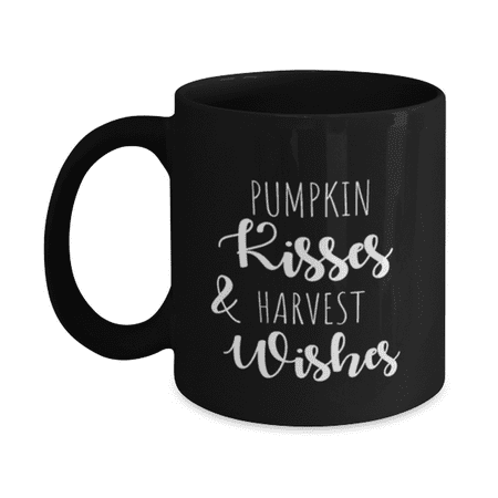 

Fall Mug - Thanksgiving Mug - Pumpkin Kisses and Harvest Wishes - 11oz Black