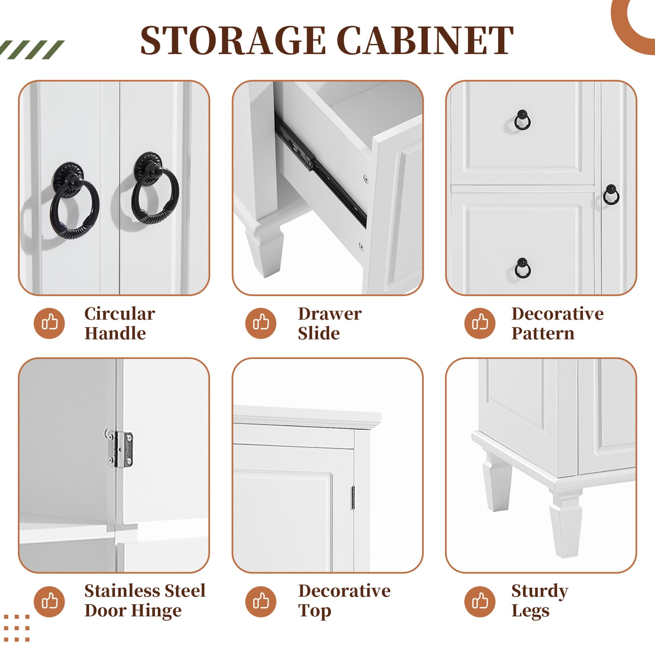 AENKYO 61.7'' Bathroom Cabinet with Adjustable Shelves, Tall Storage Cabinet with 3 Drawers, White