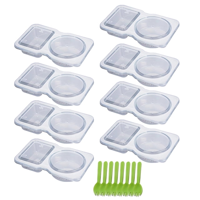 Visland Sauce Containers Set Double Compartment Condiment Container with Lids Forks Mini Plastic Snack Containers Dishwasher Safe to Go Snack Container