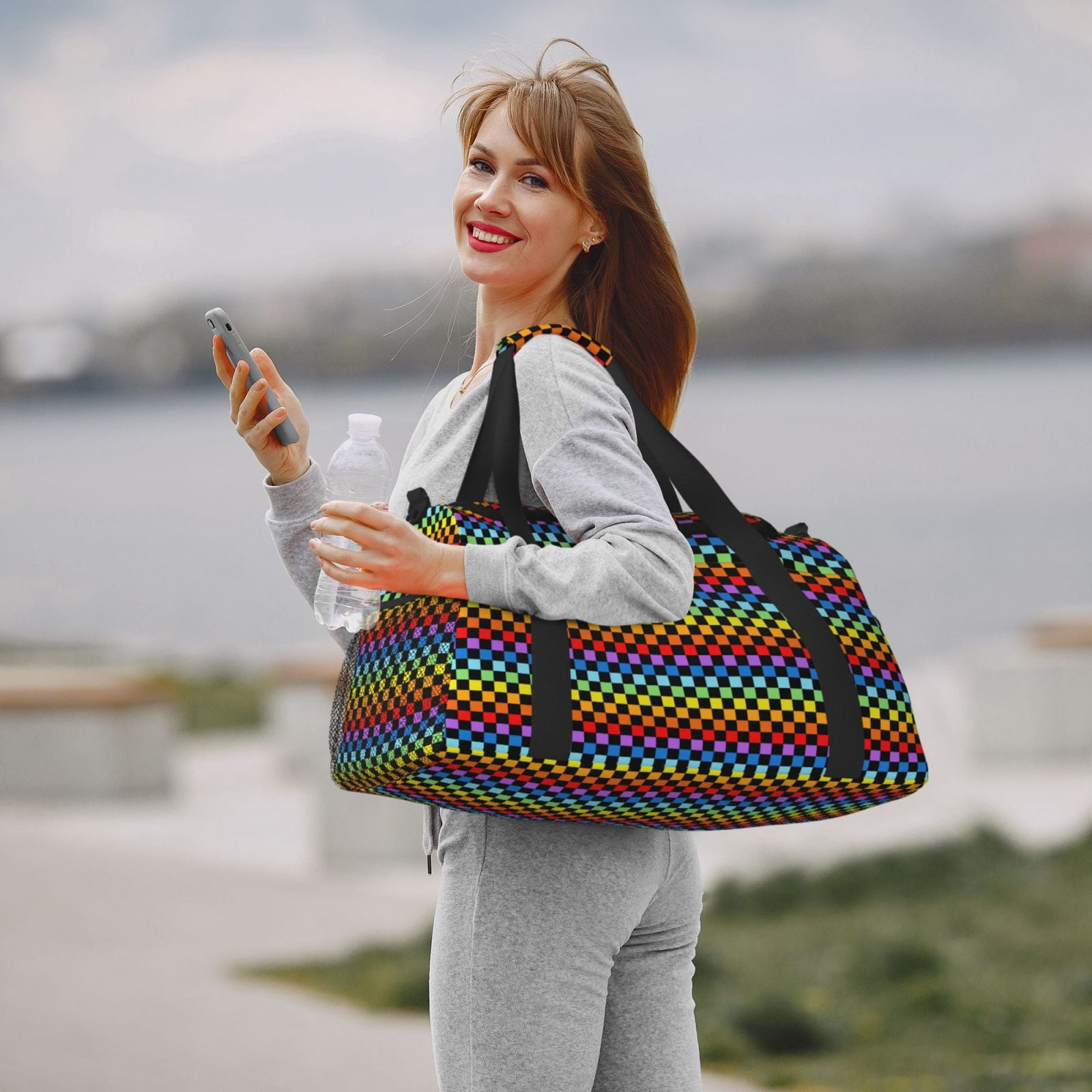 Fuzoiu Rainbow Chequerboard Print Travel Duffle Bag,Carry On Tote Bags,Duffel Bag,Sport Gym Bag, Hospital Bag for Labor and Delivery, Overnight Bag,Luggage Bag