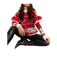 thumbnail image 4 of hirigin Women Fashion Wild Christmas Sweater Snowflake Pattern Round Neck Ruffles Long Sleeve Knitted Tops Fall Winter Pullovers, 4 of 9