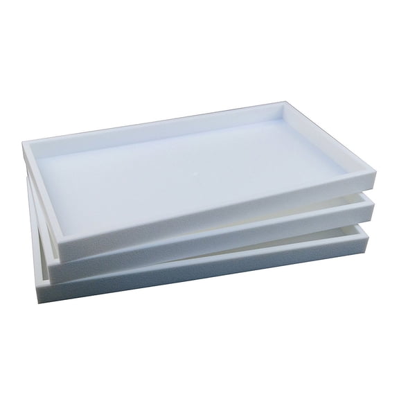 NicePackaging  3 Qty White Plastic Display Tray  14.75 x 8.25 x 1  For Sorting / Organizing / Storage / Sales / Presentation / Travel