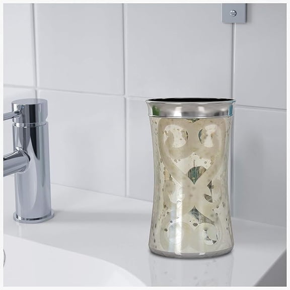 Glass Bathroom Tumbler Cup | Decorative Rinse Cup | Toothbrush & Makeup Brush Holder for Vanity Countertops,Sink & Desk | Etched/Mercury Finish