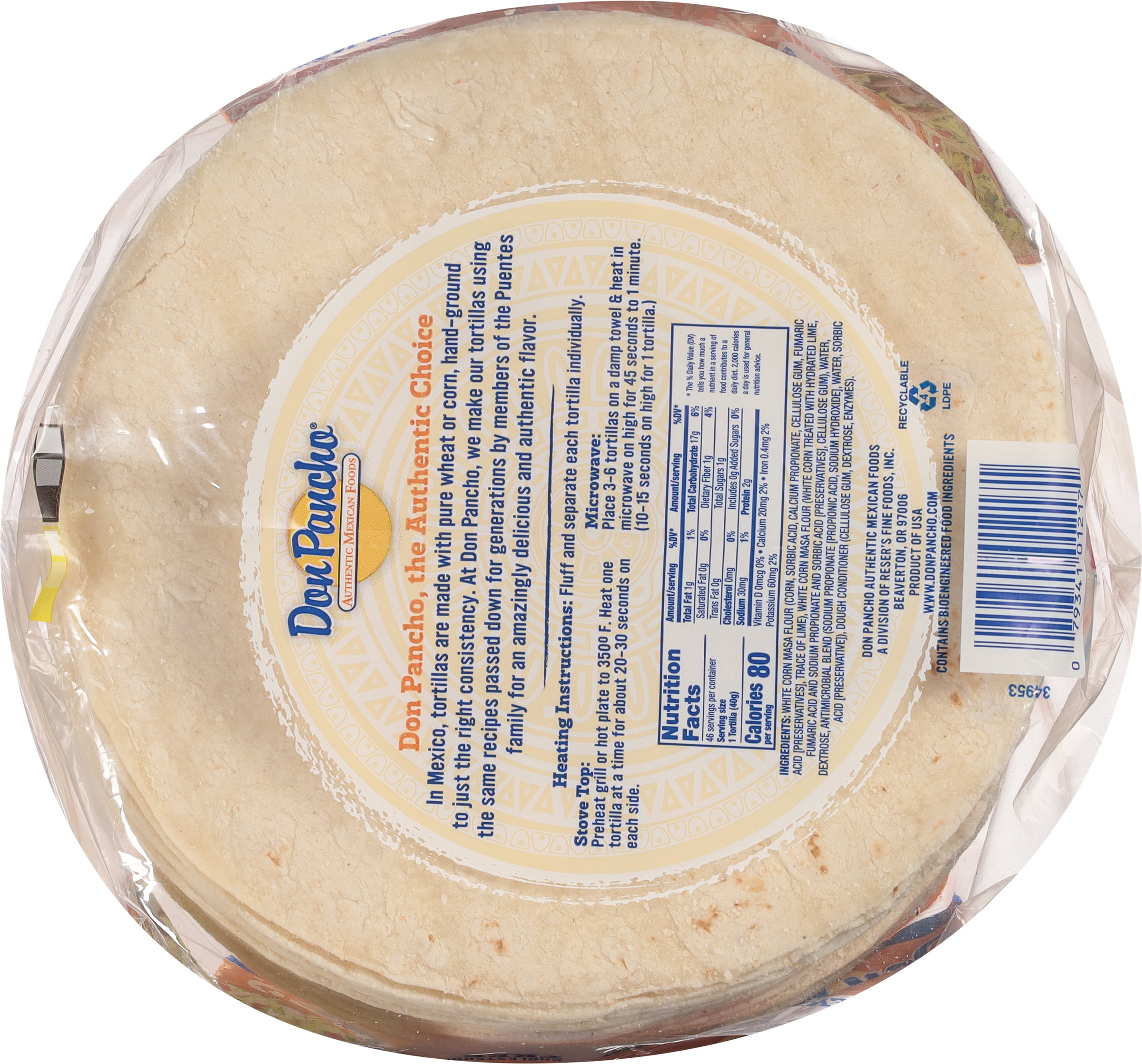 Don Pancho Thick White Corn Tortilla 7", 64.4 oz, 46 Count