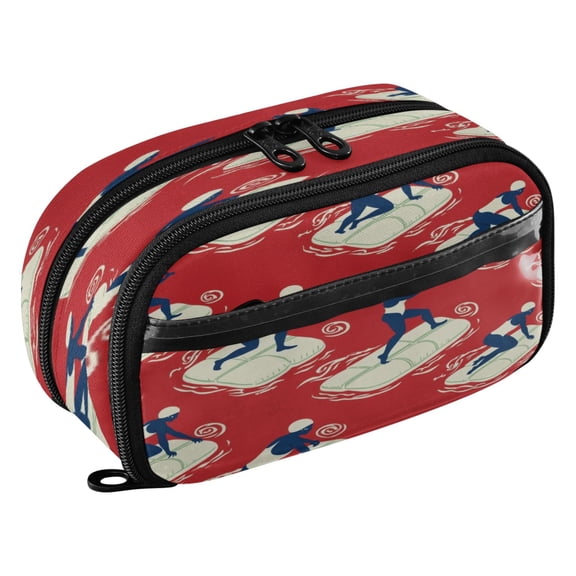Large Pencil Pen Case Capacity PVC Pencil Pouch Makeup Bag for Women Man, Red SwimmersPrinted