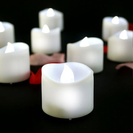 

12 Pack Flameless Wishing Tea Light Candle Flashing Tea Waxes Fake Candle Battery Powered LED Tea Light White Candle for Wedding Table Holiday Celebration Halloween Christmas Decoration Votive Candles