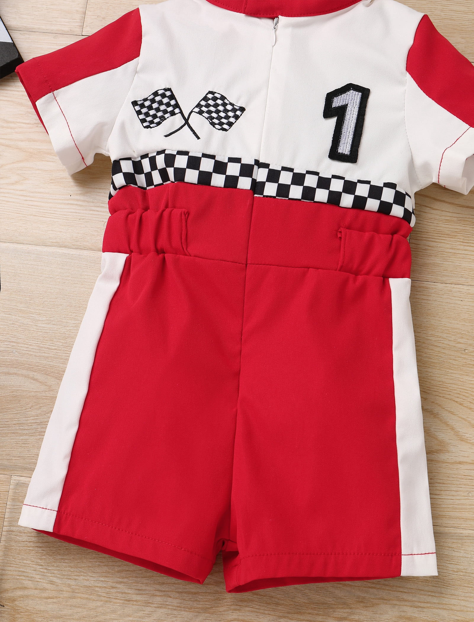 IDOPIP Baby Race Car Driver Outfit Boys Girls 1st 2nd 3rd 4th Birthday Cake Smash Photoshoot Clothes Short Sleeve Racer Romper 12-18Months Red