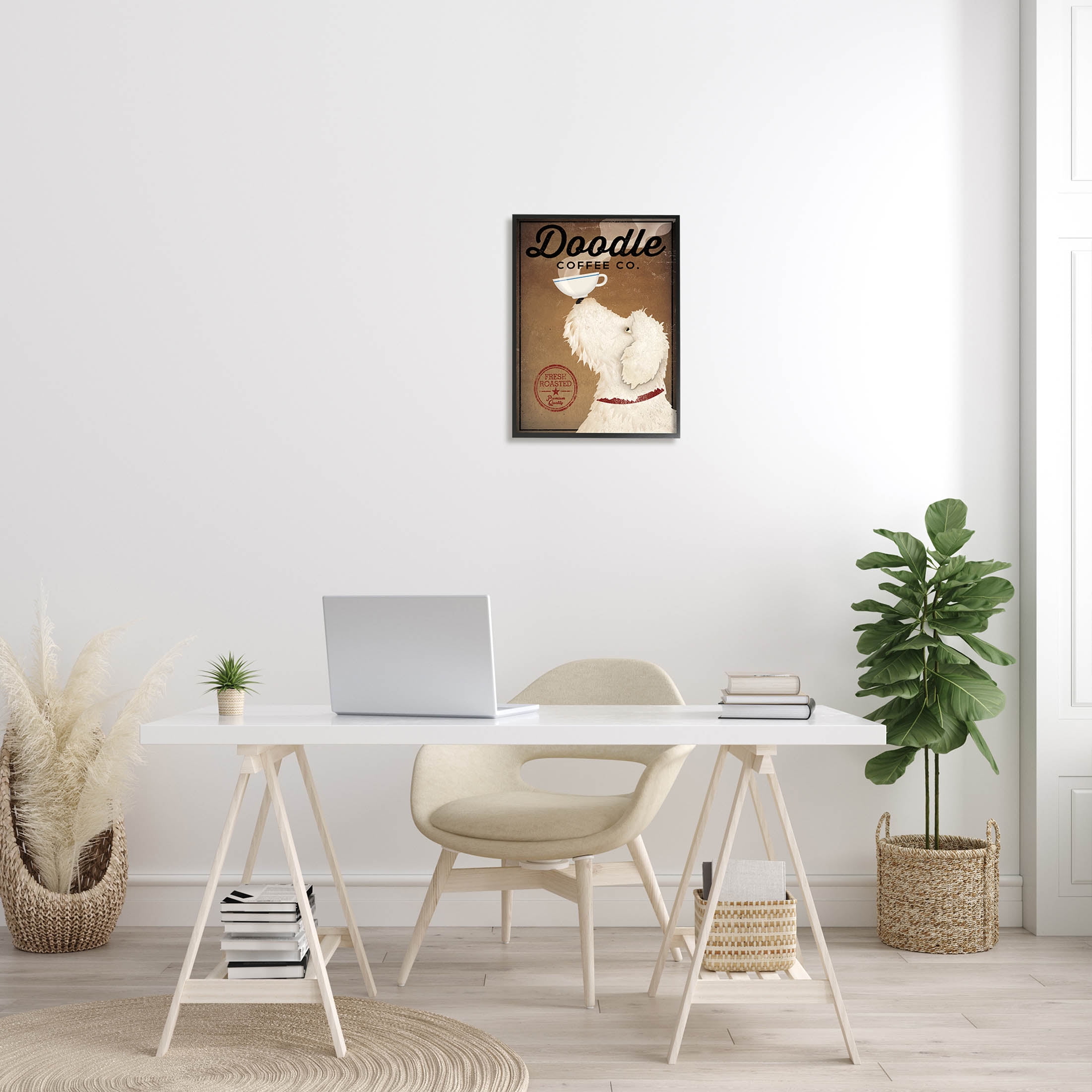 Stupell Industries Vintage Doodle Coffee Dog Sign Graphic Art Black Framed Art Print Wall Art, Design by Ryan Fowler