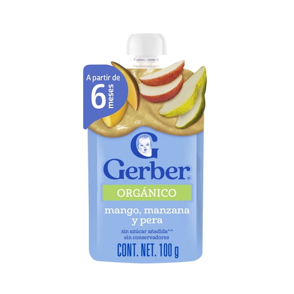 Alimento para lactantes Gerber orgánico puré de mango manzana y pera 100 g