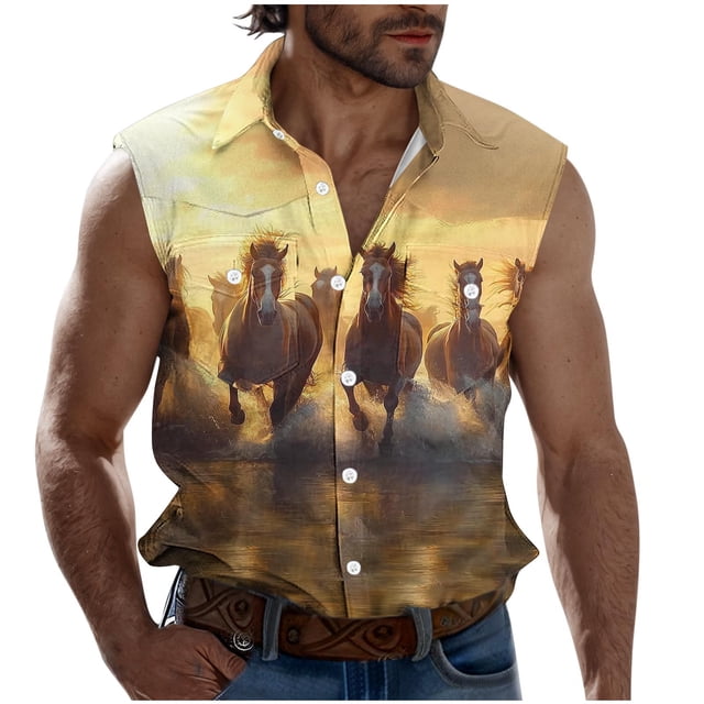 Débardeur Sans Manches pour Hommes, Col Rabattu, Imprimé Floral, Polyester, Respirant, Coupe Ample, pour Tenue Décontractée d'Été en Extérieur