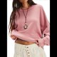 thumbnail image 3 of Sudadera Corta de Larga con Cuello Redondo para Mujer, Lindas y Holgadas. Rosa XL, 3 of 10