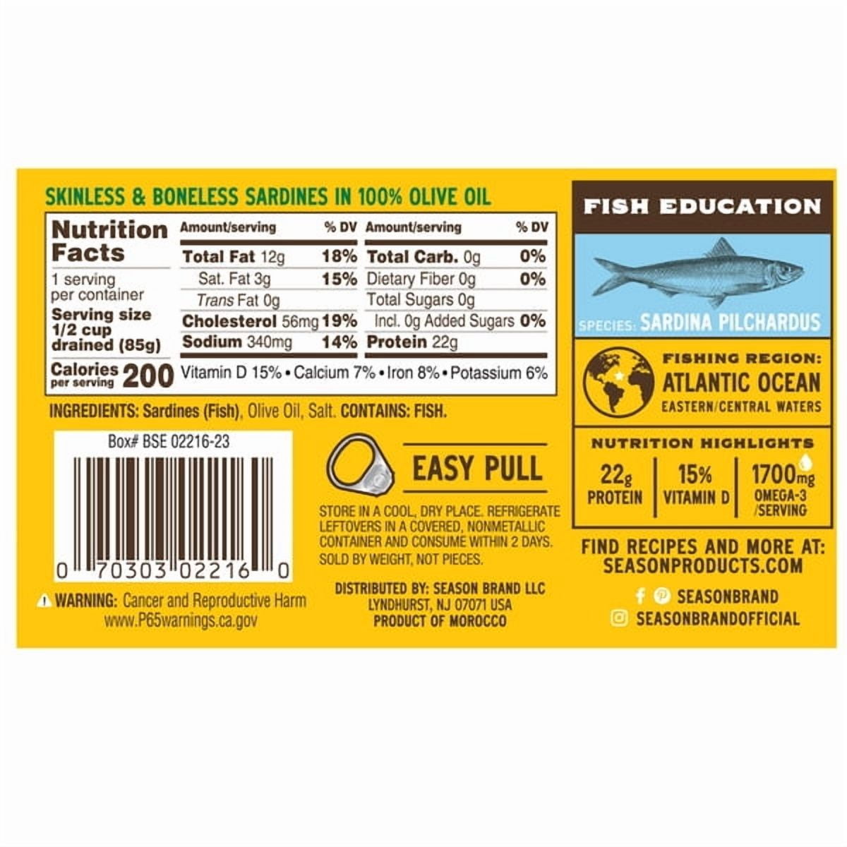 (Pack Of 12) Season Skinless & Boneless Sardines In Oil, 4.375-Ounce Tins