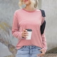 thumbnail image 2 of Womens Tops Casual Striped Long Sleeve Tops Crew Neck Knit Ribbed Basic T Shirts Blouses For Women, 2 of 4