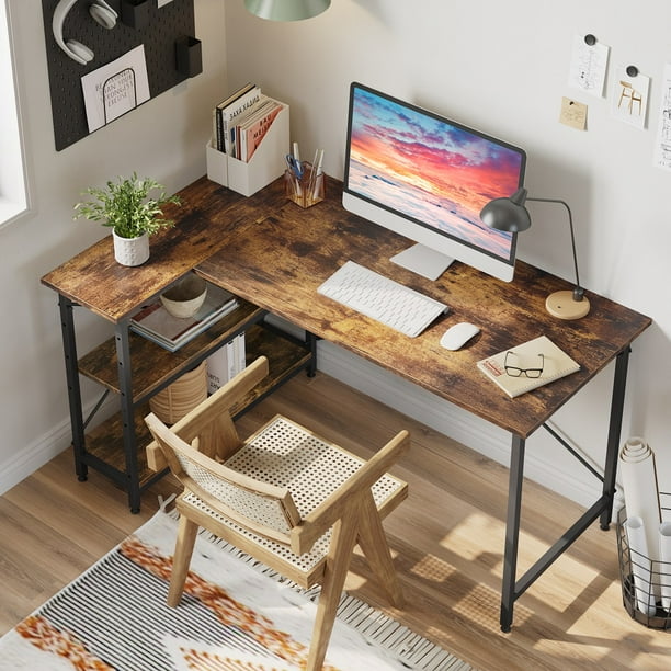 Bestier 55 inch Corner L Shaped Computer Desk with Storage Shelves