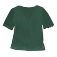 thumbnail image 4 of HAPIMO Sales Women Jacquard Shirt Casual V-Neck Solid Color Blouse Lace Splicing Short Sleeve Hollow Tops Teen Grils Fashion Clothes Green XL, 4 of 5