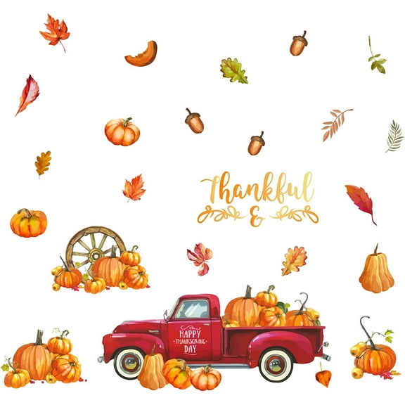 Happy Thanksgiving Day Wall Decals Pumpkin Truck Wall Stickers Berry Leaves Wall Decor Thanksgiving Day Theme Decoration for Home Thanksgiving Decoration diy