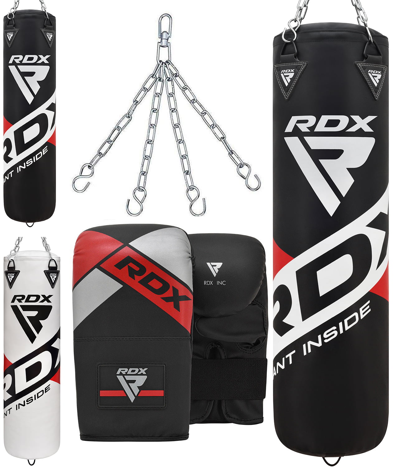 RDX Leather Punch Bag Set Filled Boxing Gloves Chain MMA Training Kickboxing OS 
