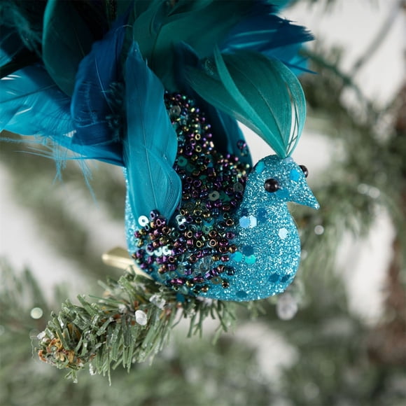 Christmas Decoration Christmas Tree Ornaments Gorgeous and Delicate Glittered Bird Faux Decoration Clip on Turquoise for Decor Yard Garden Artificial 3D Pendant Crafts