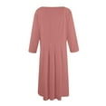 thumbnail image 4 of Huankd Dress for Women 3/4 Sleeve Crew Neck Pockets Vintage A-Line Swing Midi Dresses Pink L, 4 of 5
