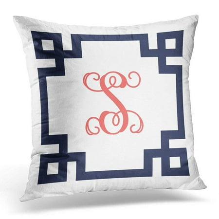 Preppy Monogrammed Gifts - ARTJIA Cute Preppy Navy and Coral Greek Key Monogram Girly Pillowcase Cushion Cover 18x18 inches