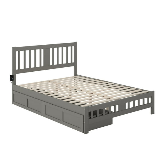 AFI Tahoe Wood Queen Bed with Footboard and 2 Drawers in Gray