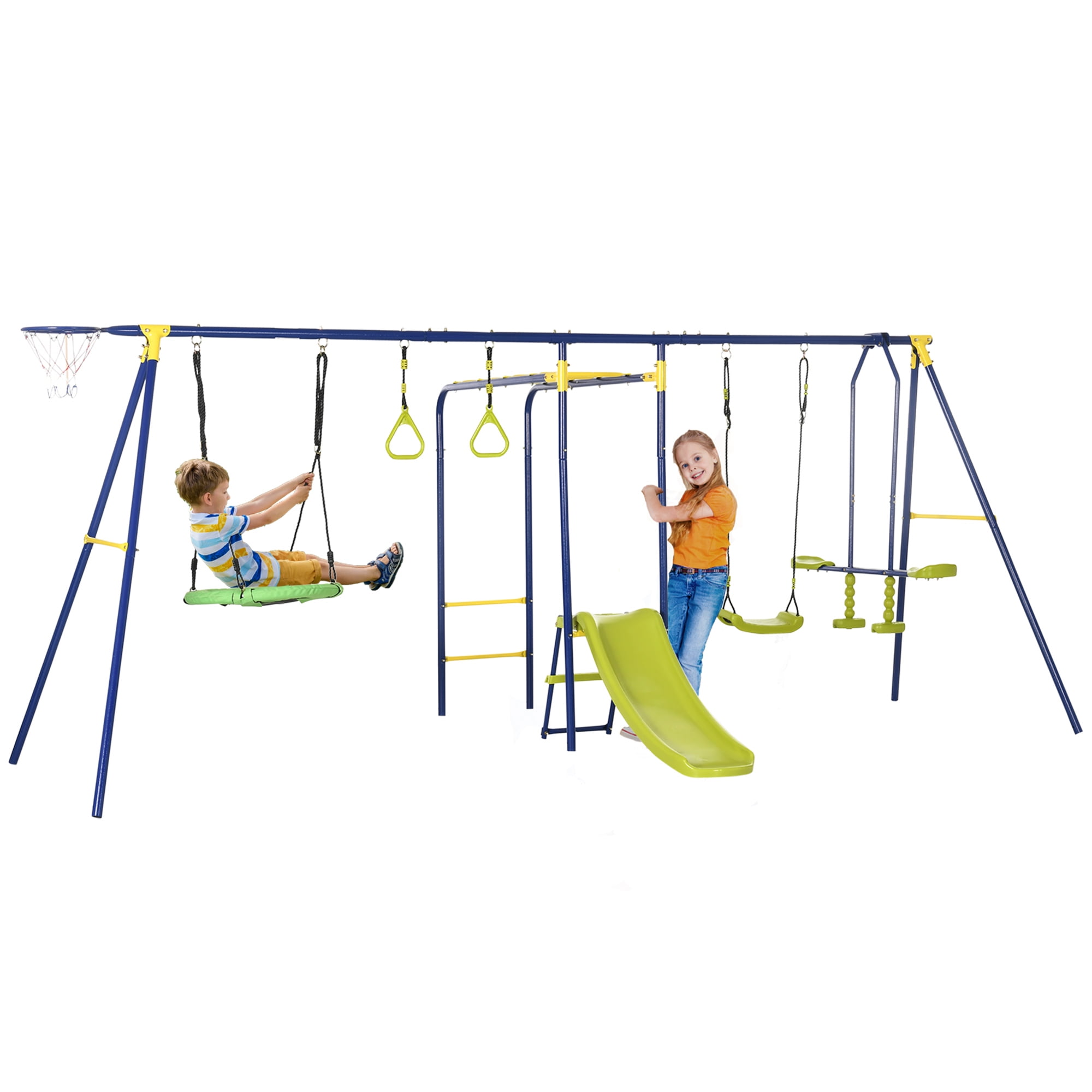 Outsunny Metal Swing Set for Backyard with Adjustable Saucer Swing