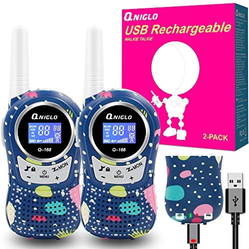 Walkie Talkies recargables QNIGLO para niños 3-12 años 22 canales 2 Way Radio