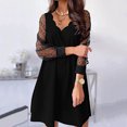 thumbnail image 2 of Sexy mujer Puff manga larga impreso Patchwork suelto cuello en V señoras malla Mini vestido Pompotops  ghjkhdj6697, 2 of 5