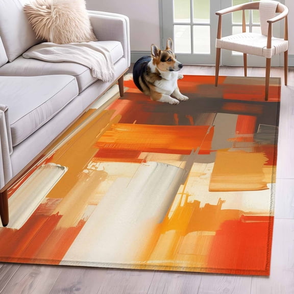 Burnt Orange Brown Area Rug 3x5 FT, Non Slip Entryway Bedside Carpet, Farmhouse Ombre Abstract Mottled Art Washable Soft Floor Carpet Indoor Mat Non-Shedding Throw Rug for Dorm Kitchen Home Office