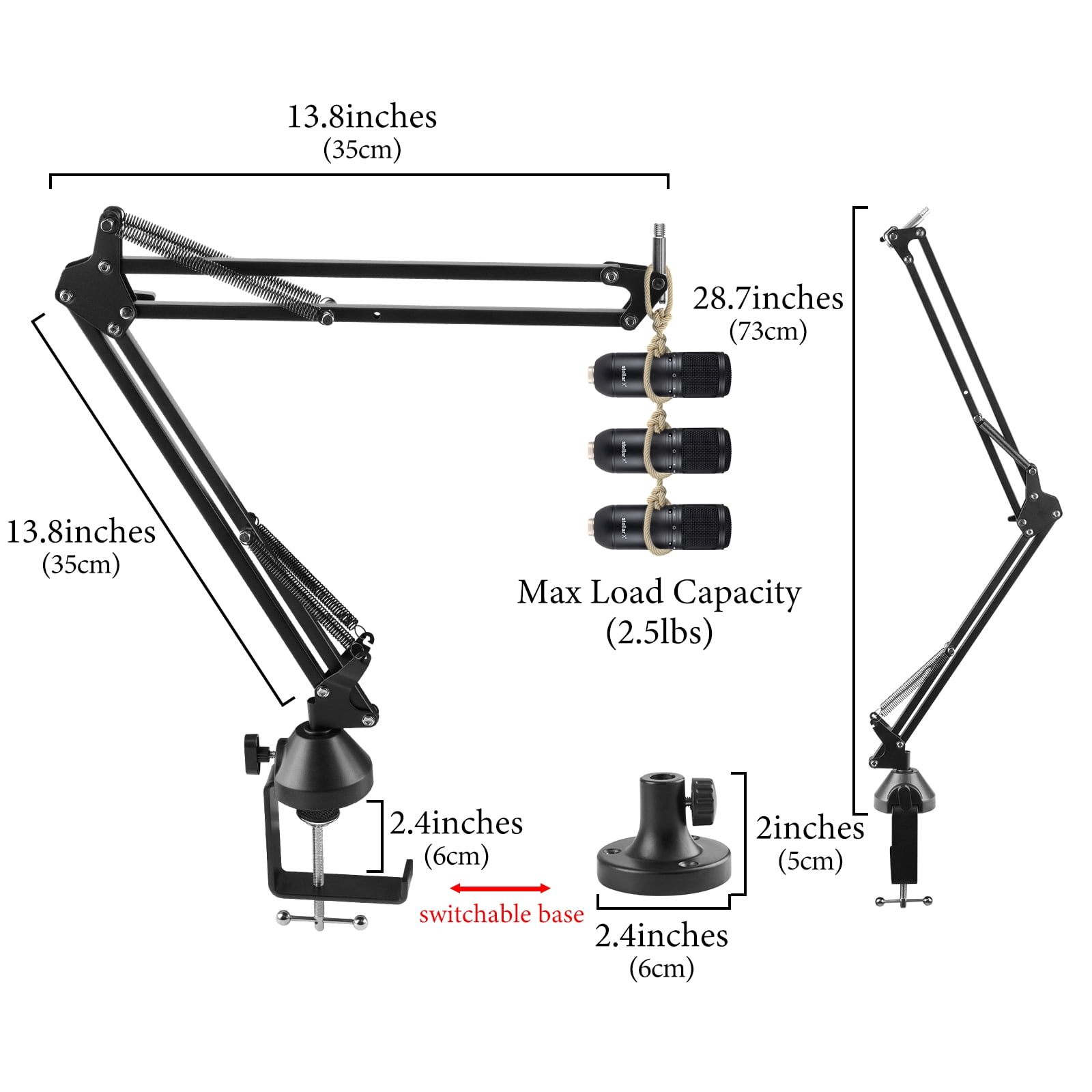 Geekria for Creators Microphone Arm, Mic Boom Arm Mount with Table Flange Mount Adapter, Suspension Stand Desk Mount Holder Compatible with Takstar, Sennheiser, TZ, Nady, APEX, Avantone, GAUGE