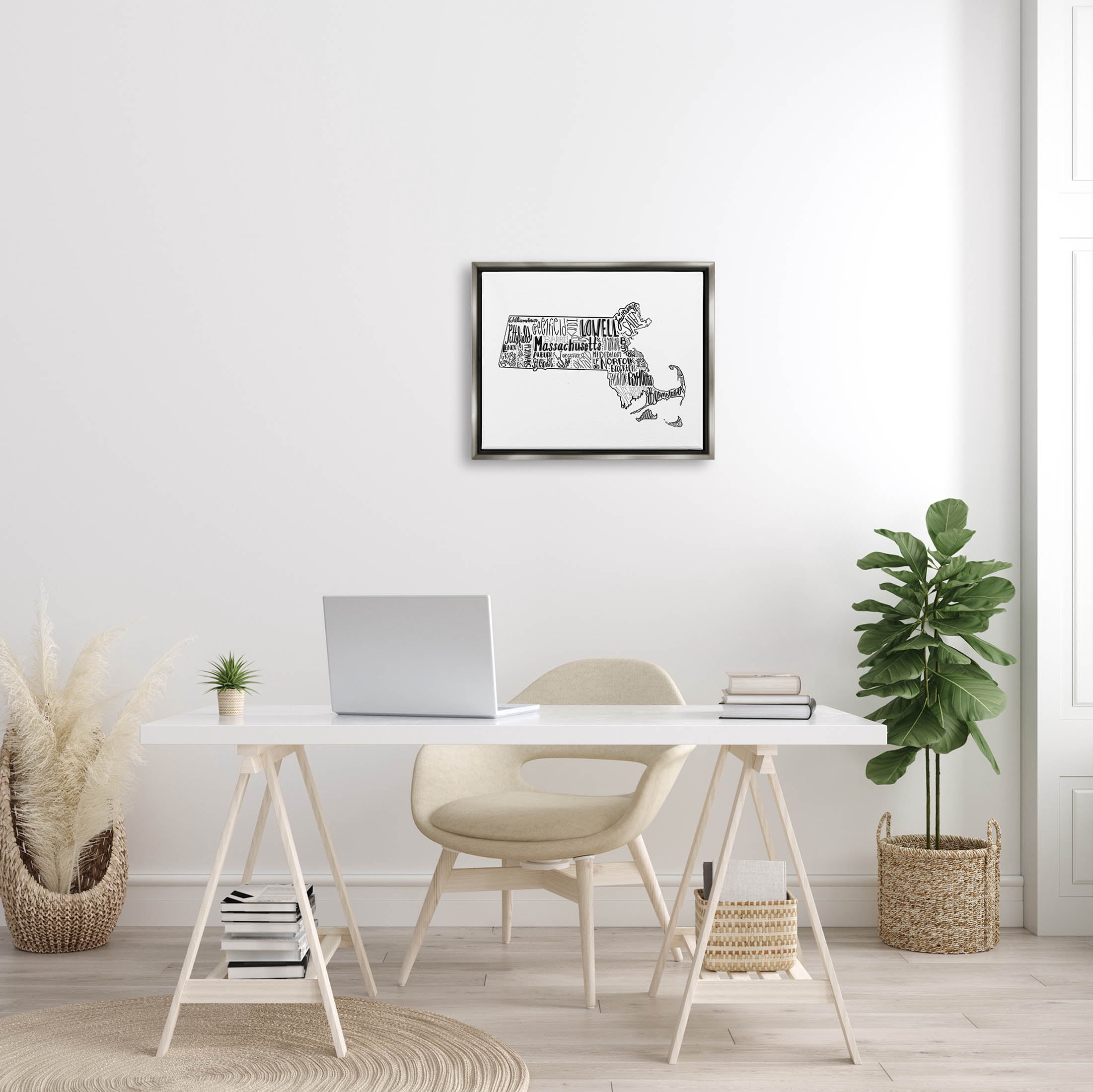 Stupell Industries Massachusetts State Cities Typography Graphic Art Luster Gray Floating Framed Canvas Print Wall Art, Design by The Saturday Evening Post