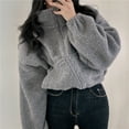 thumbnail image 6 of Women Fleece Zip Up Jacket Cute Y2K Winter Warm Trendy Crop Coat Shacket Outerwear Aesthetic Clothes Gray M, 6 of 8
