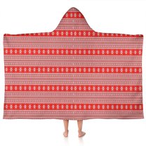 Red Christmas Folk Pattern Hooded Bath Towel，50"x30" for Ages 3 To 12 Kids, Quick Dry Lightweight Soft Microfiber Hood Beach Towel Cover Up for Kids