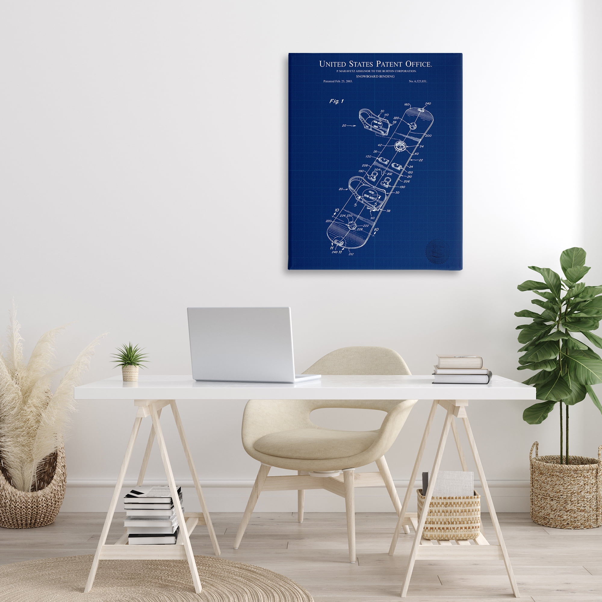 Stupell Industries Snowboard Binding Blueprint Transportation Painting Gallery Wrapped Canvas Art Print Wall Art, 30 x 40