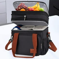 Insulated Lunch Bag for Women/Men, 17L Expandable Double Deck Lunch Cooler Box, Lightweight Leakproof Lunch Tote Bag W/ Side Tissue Pocket&Adjustable Shoulder Strap, Suit for Work,School,Picnic,Black