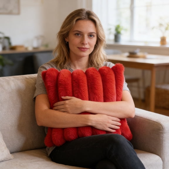 Red Decorative Throw Pillow Cover, Faux Pillow Covers, Couch Throw Pillows for Living Room, Sofa Pillows for Living Room, 20X20 Inch 1 Piece Fluffy Textured Square Pillow