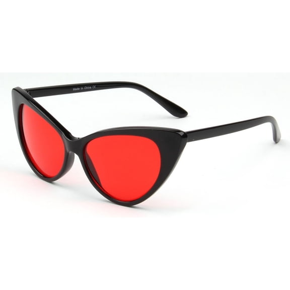 Black Frame Red Lens Cat-Eye Sunglasses - UV Protection Stylish Eyewear for Women